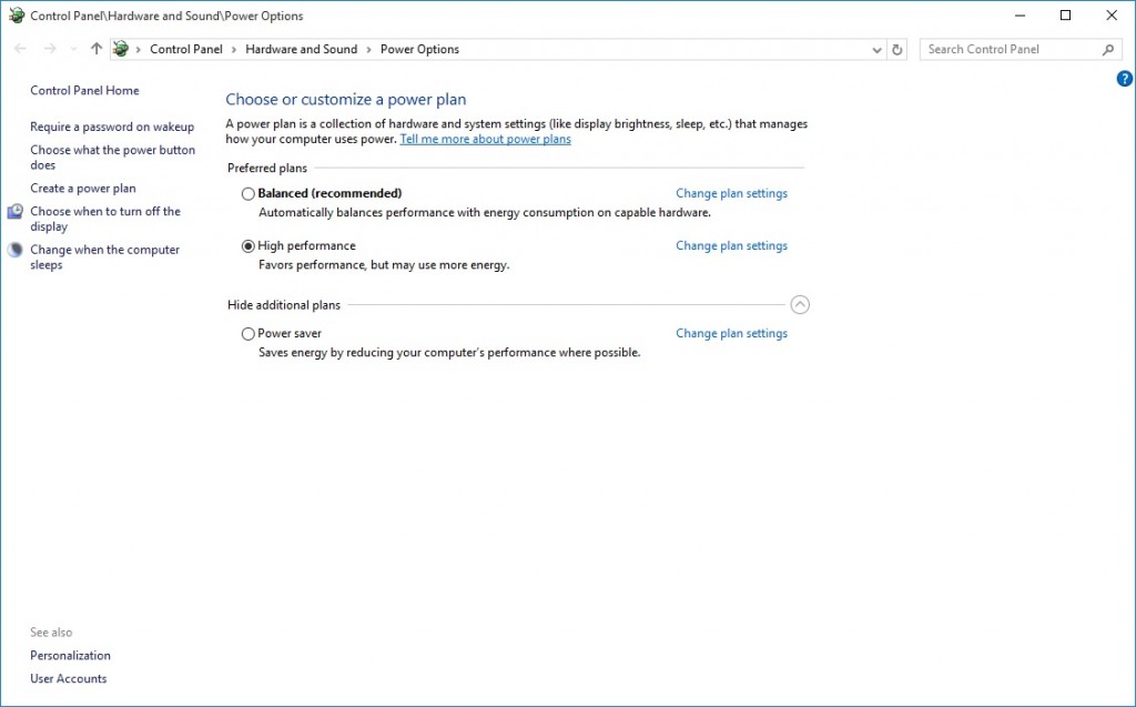 Win10 customize power plan